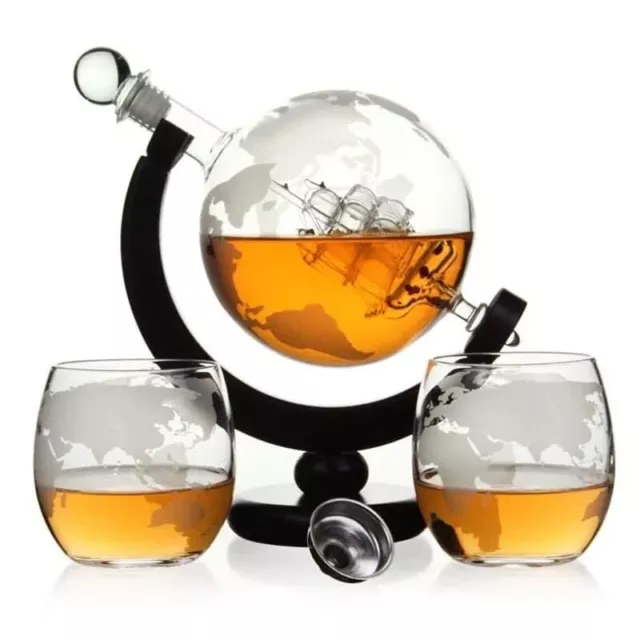 New Globe Decanter 850 ML With 2 Glasses & A Stand - Barware Alcohol Wine