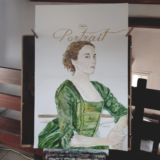 TABLEAU PORTRAIT DE la jeune fille en feu peinture acrylique sur papier