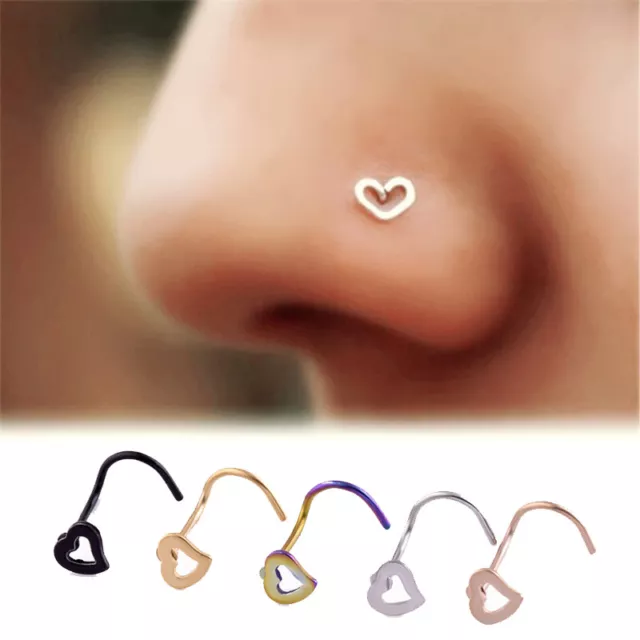 5Pcs Stainless Steel Heart Piercing Nose Ring Nose Stud Rings Body Jewe.FM