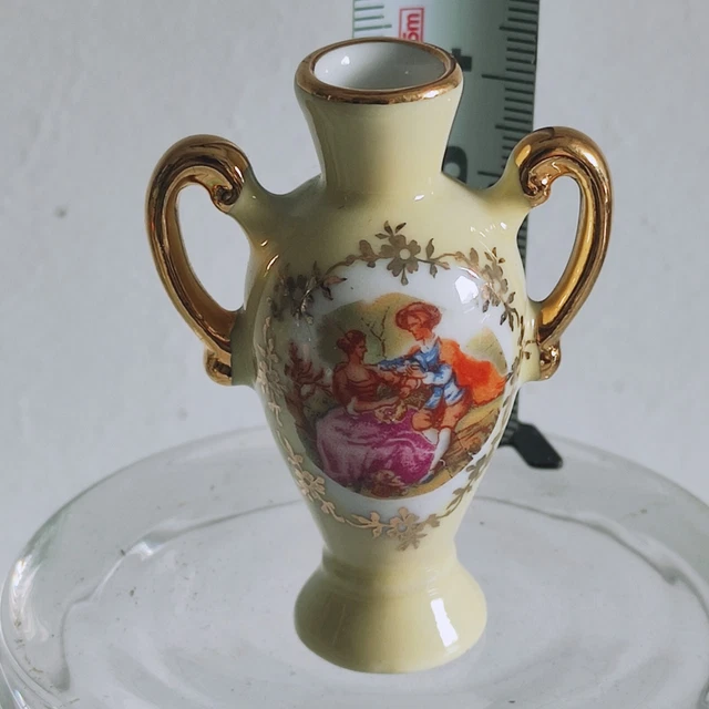 MINI POT vase miniature Porcelaine Limoges deco FLEURS ROSES jaune or