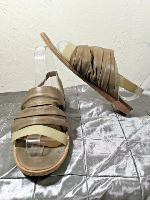LD Tuttle VPL 8.5M Taupe Beige Leather Slingback Flat Slip On Sandals Italian
