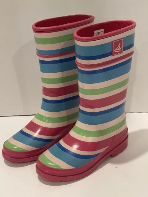 Sperry Topsider Pelican Pink Multy Striped Waterproof Rubber Rain Boots Size 13 Sperry Topsider Pelican Pink Multy Striped Waterproof Rubber Rain Boots Size 13