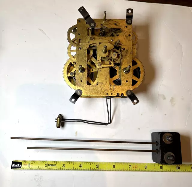 Antique New Haven Mantle Clock Movement & Dual Bim Bam Chime Lot (WORKS) B13