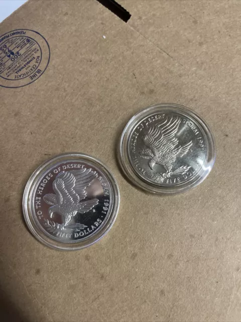 Marshall Islands 5 & 50 silver dollar Heros of Desert Storm 1991 Proof