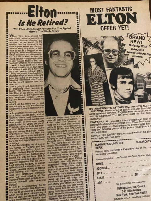 Elton John, Full Page Vintage Clipping