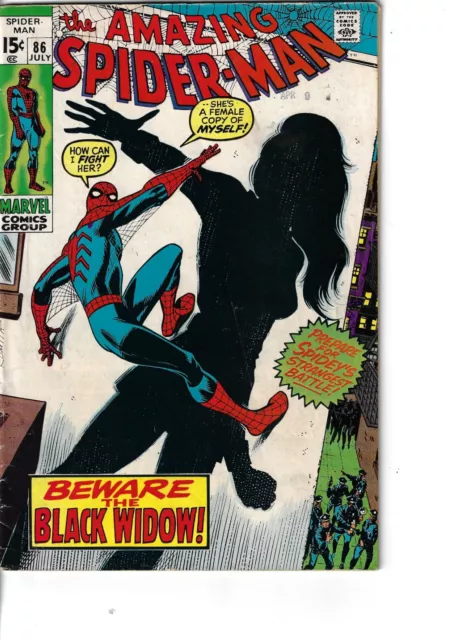 Amazing Spider-Man 86 Black Widow 1st New Costume VG/F 1970 Glossy Romita