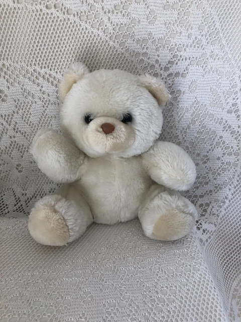 Peluche Nounours Ours Jaune Et Blanc - 25 Cm - Vintage Années 80