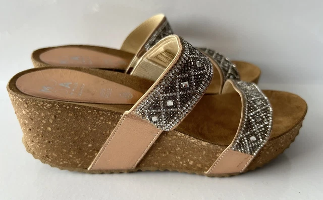MODA IN PELLE Wedge Sandals Rose Gold Diamante Shoes UK Size