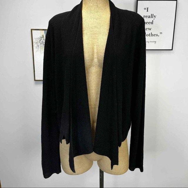 Eileen Fisher 100% Wool Open Front Cardigan With Waterfall Neck Sz L Euc