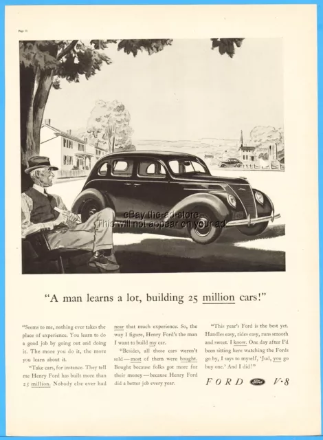 1937 Ford Motor Co V-8 Sedan A Man Learns a Lot Vintage Garage Shop Décor Car Ad