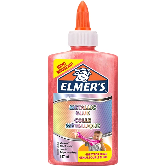 Elmers Metallic PVA Glue 147 ml Washable & Kid Friendly for Making Slime Pink