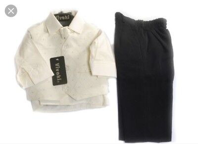 Baby Boys Suit Wedding Formal Paige Boy Age 9-12 Months Black/Ivory/Ivory
