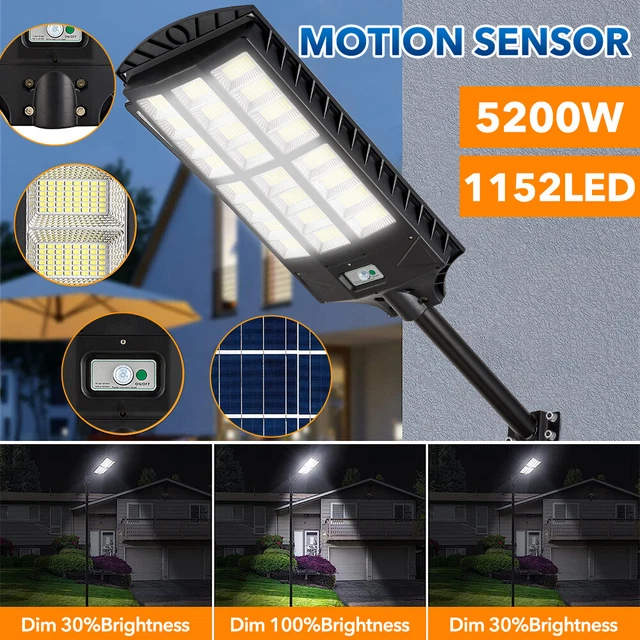 Outdoor Commercial 5200W LED Solar Street Light Dusk-to-Dawn Security Road Lamp