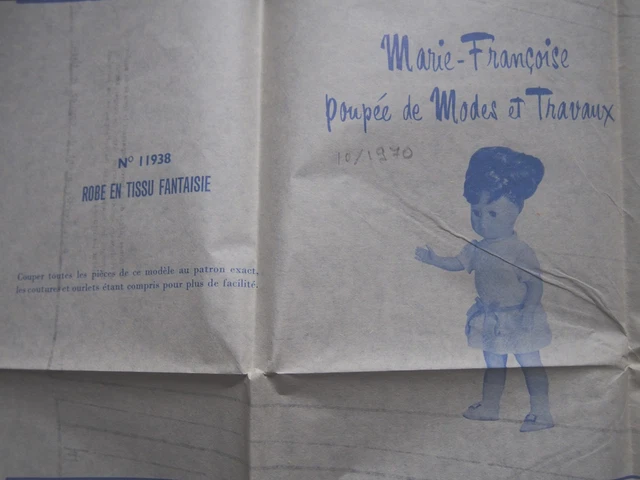 Patron MODES ET TRAVAUX Poupée Marie Françoise Décembre 1965 - Couture Vintage