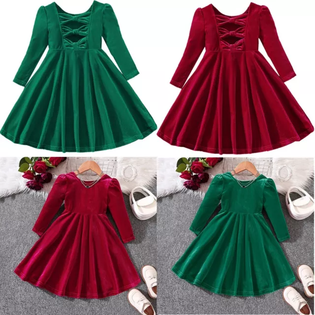 Kids Girl's Xmas Dress Winter Fancy Costume Warm Santa Claus Dresses Gifts Fall