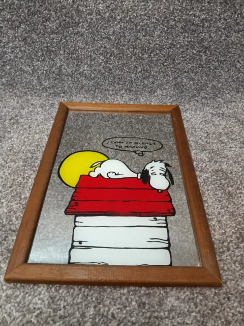 Vintage 1970s Snoopy I Think I`m Allergic To Morning Framed Picture Wall Mirror