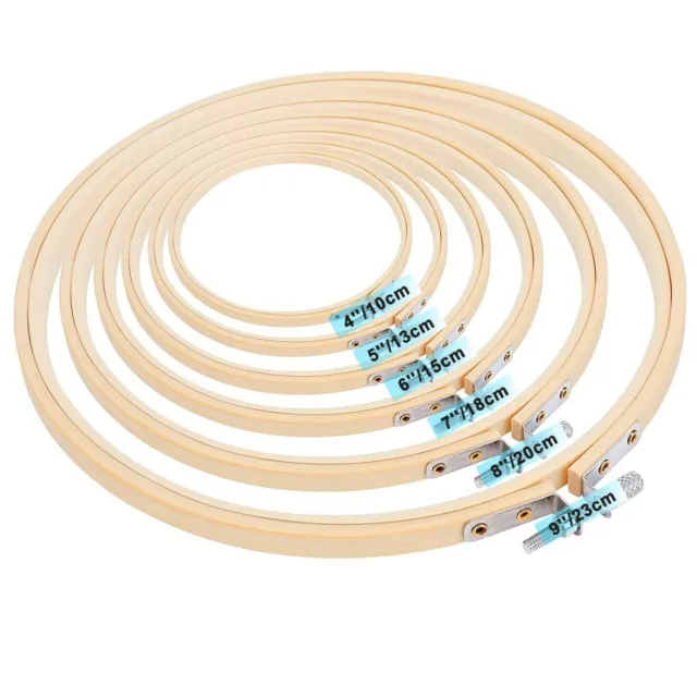6PCS Wooden Embroidery Hoops Set Bamboo Circle Cross Hoop Stitch Tools 4-9In 3
