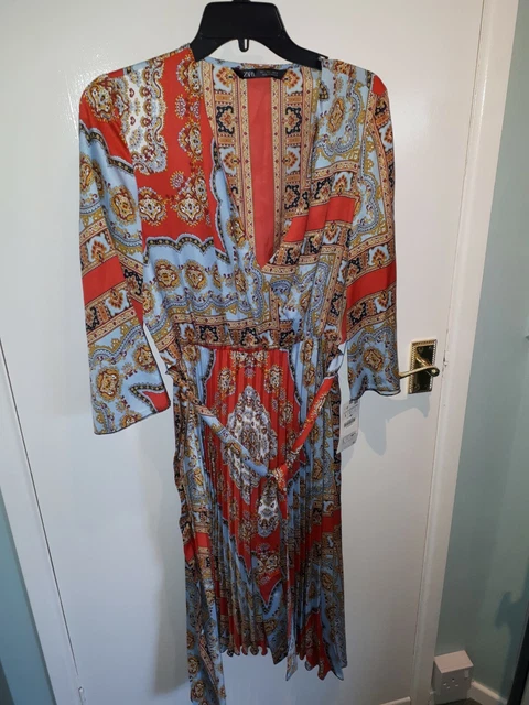 strapless open back dress HVN Blue Red Floral Midi Dress Size UK 8