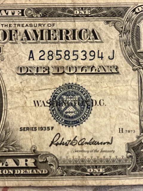 1935 Series F One Dollar Blue Seal Note Silver Certificate Old US Bill $1 Money