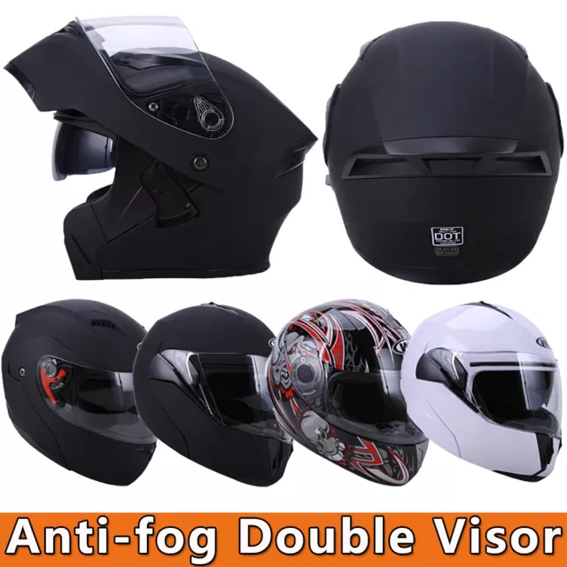 Motorcycle Dual Visor Flip up Modular Full Face Helmet DOT Approved M L XL XXL