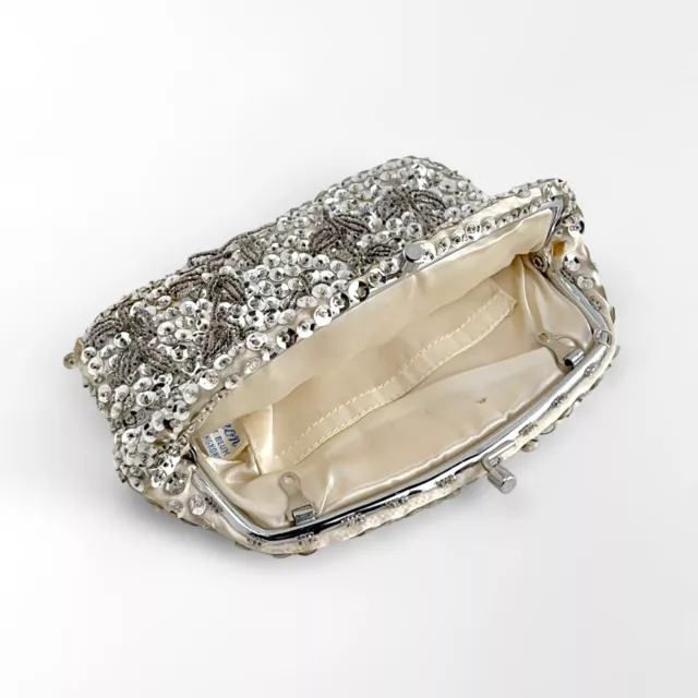 Vintage 1960'S Silver Sequin & Bead Clutch Purse By Simon, Styled By Ernest Blum