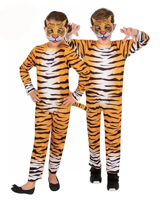 Tiger Costume w Mask & Tail for Kids Unisex Boys Girls Book Week Animal Dress Up