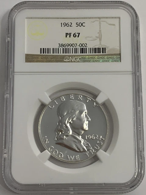 1962 NGC PF67 PROOF BEN FRANKLIN HALF DOLLAR 50c 90% SILVER WHITE LABEL O LBL