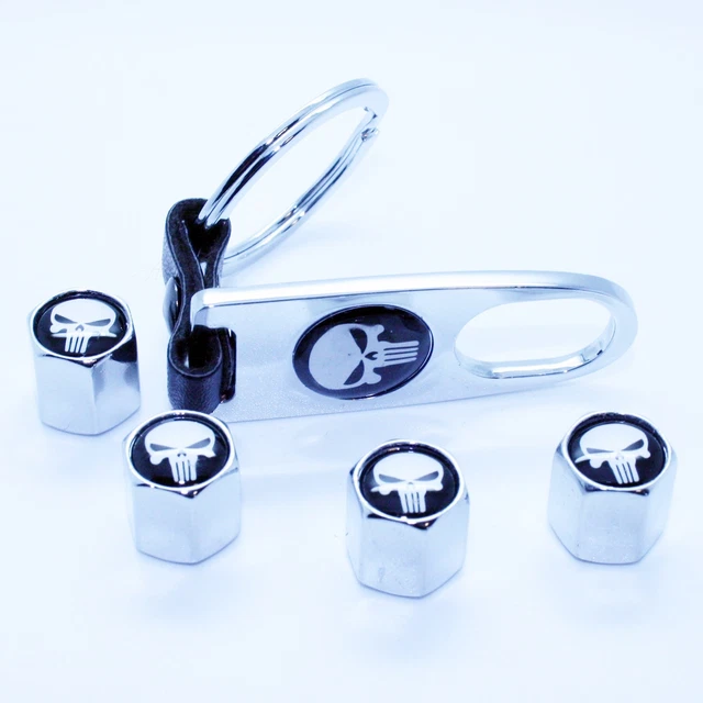 Bouchons Valves Tête De Mort Punisher Noir Aluminium - Universels Moto, Voiture, Quad - Paire De 2 Pièces