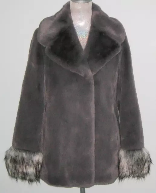 NWT Diane Von Furstenberg EMMA Faux FUR Jacket Coat Women S Gray MSRP$498