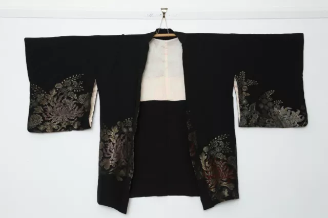 Japanese kimono Haori Black Silk Woven Floral Design
