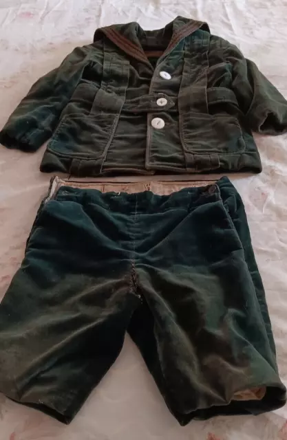 ANTIQUE c. 1890 BOY'S CHILD'S SMALL GREEN VELVET SAILOR SUIT HAND MADE OKAY COND