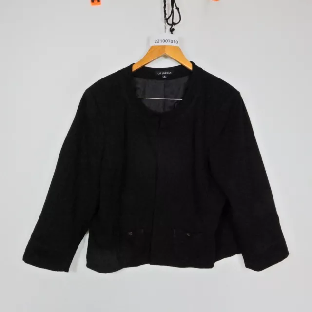 Liz Jordan Blazers Suit Jacket Size 14 Black Linen Womens Single Breasted