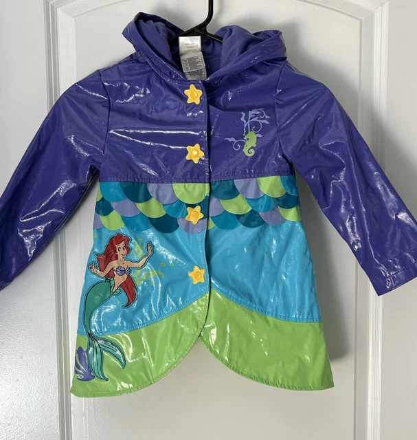 DISNEY ARIEL RAIN Jacket Coat The Little Mermaid Hooded Girls XS 4 7.