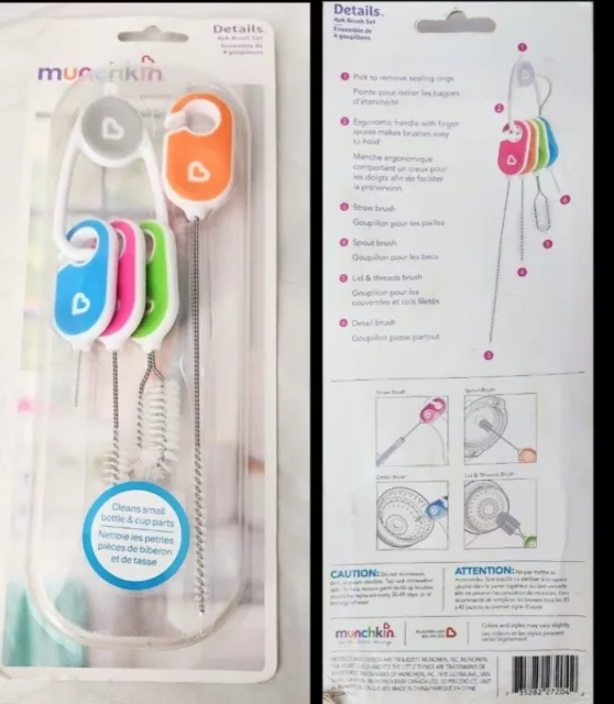 Munchkin Bottle and Cup Cleaning Brush 4 Piece Set with Key Ring NIP FREE S/H