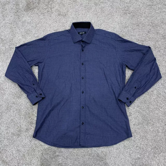 Jared Lang Men's Large Blue & Black Check Long Sleeve Cotton Button Up Shirt