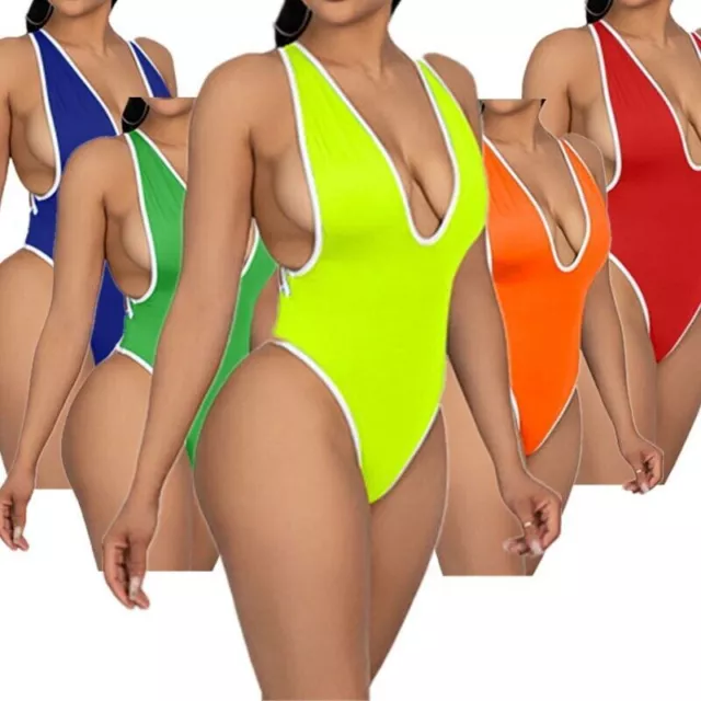 Women One Piece Swimsuit Sexy Bikini High Cut Thong Leotard Monokini Swimwear