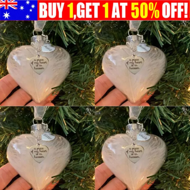 Feather Heart Shape Christmas Tree Hanging Decor Memorial Bauble Ornament Clear