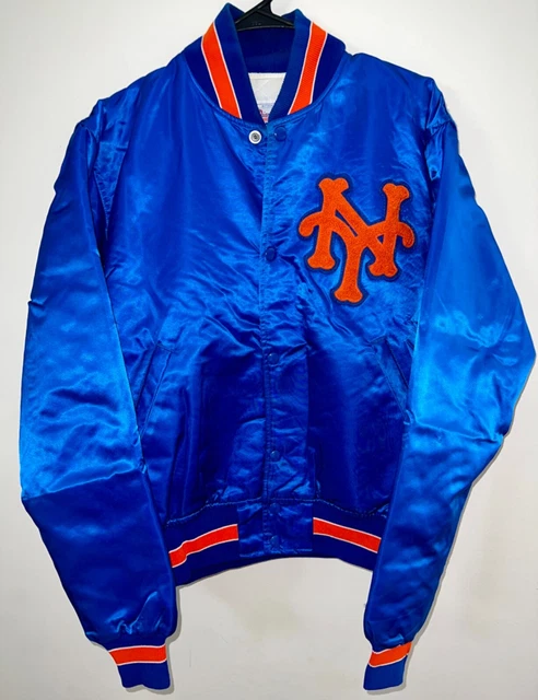 VTG MLB 80s/90s N.Y. METS DIAMOND COLL. BLUE SATIN STARTER JACKET SZ M *LQQK*