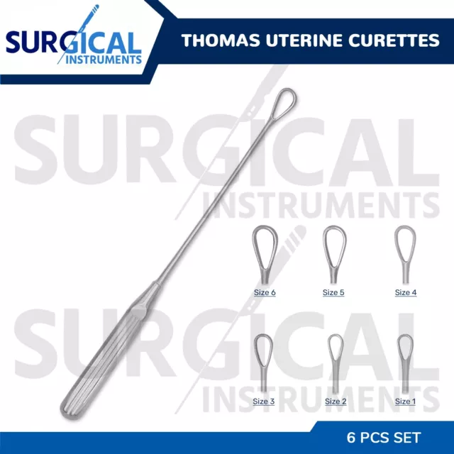 6 Pcs Thomas Uterine Curettes Set 11" OB/Gynecology Instruments German Grade
