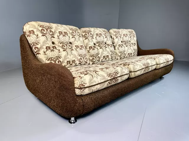 EB6241 Vintage Danish 3 Seat Sofa Wool Brown and Paisley Retro 1970s M3SS