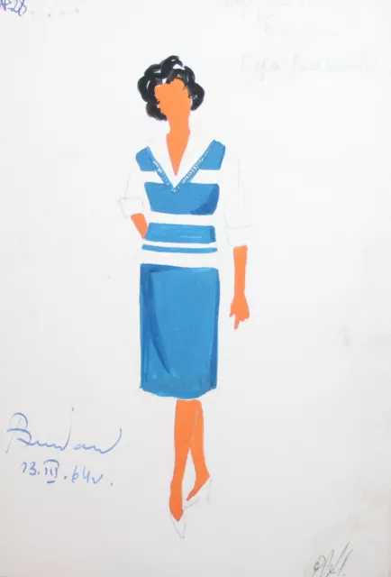 1964 theatre costume design gouache painting