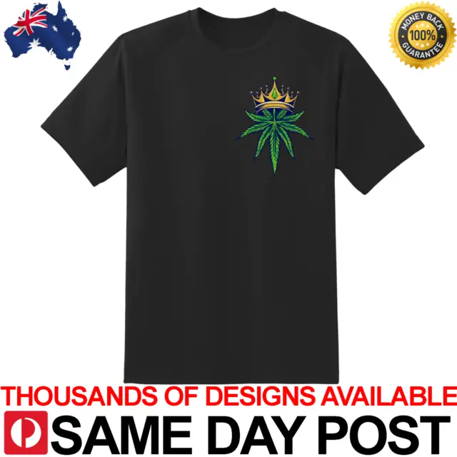 Marijuana leaf crown king Premium Black Shirt 100% Cotton TShirt Tee Funny weed