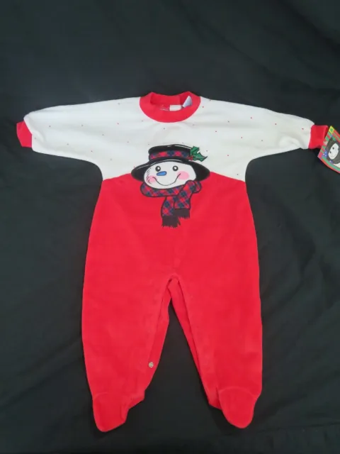 Nuovo Vintage Snowden Bambino Neonato Rosso Natale Pupazzo Footie Sleeper 9 Mesi