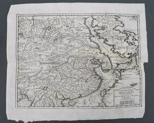 Salmon Tirion 1740 CHINA CINA Giappone Tartaria MAPPA Carta Geografica Originale