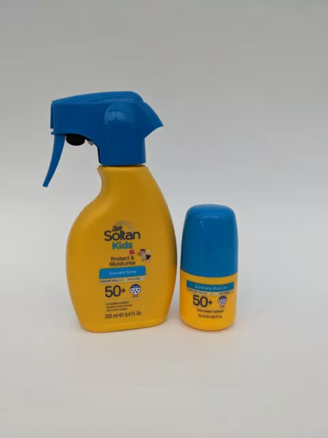 Set of SOLTAN Kids SPF50 Sunscreen Spray 250ml & Roll On 50ml