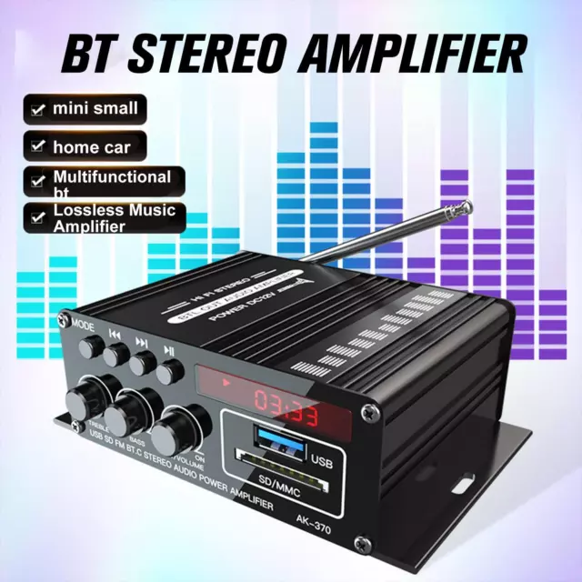 12V HiFi Bluetooth Power Amplifier Mini Stereo Audio AMP Car Remote FM A8 P0W4