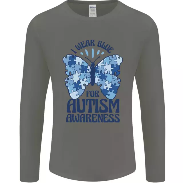 I Ropa Azul Para Autismo Mariposa Autista Manga Larga para Hombre Camiseta