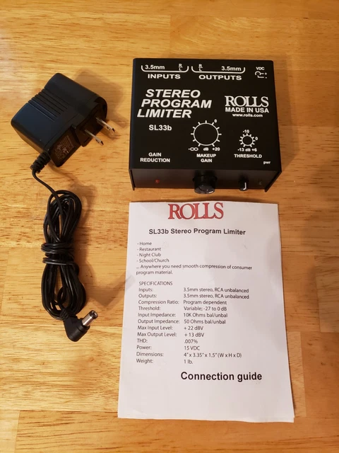 Rolls SL33b Mini Stereo (TV Volume) Program Limiter w/RCA & 3.5mm In/Out Rolls SL33b Mini Stereo (TV Volume) Program Limiter w/RCA & 3.5mm In/Out