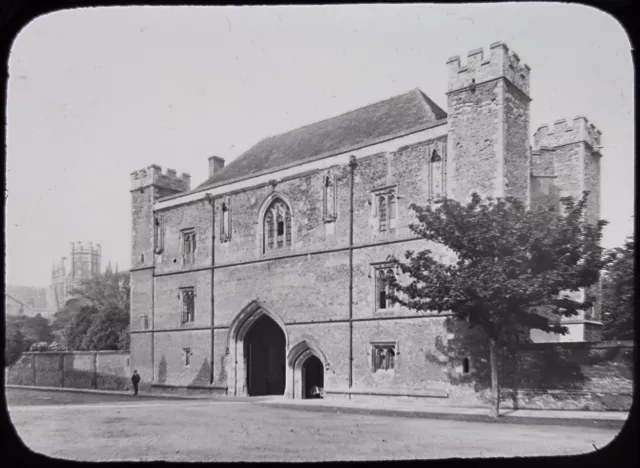 RARE Glass Magic Lantern Slide ELY THE ABBEY GATE C1890 PHOTO ENGLAND