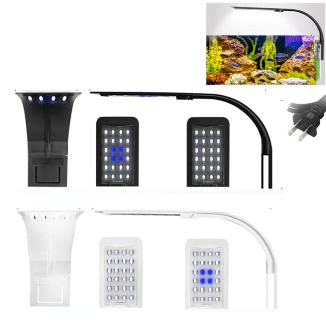 Aquarium Light LED Clip on Fish Tank Lighting White Mini Plant Grow Lamp W/ Plug